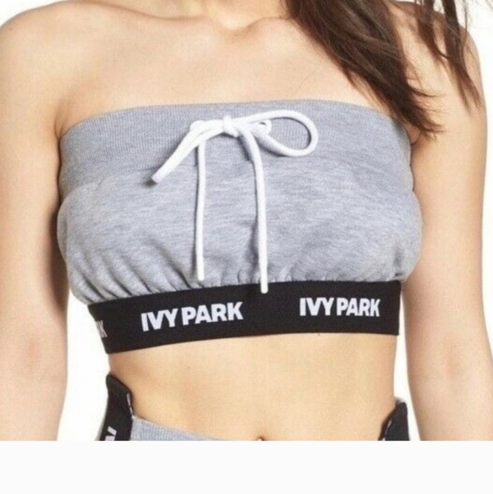 IVY PARK BEYONCE LOGO TUBE CROP TOP WOMEN'S SIZE XS GRAY/BLACK